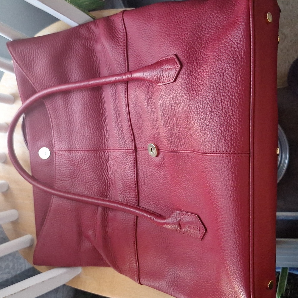 Barr Barr New York Red Pebbled Leather Hobo Foldover Bag EUC - Picture 6 of 17